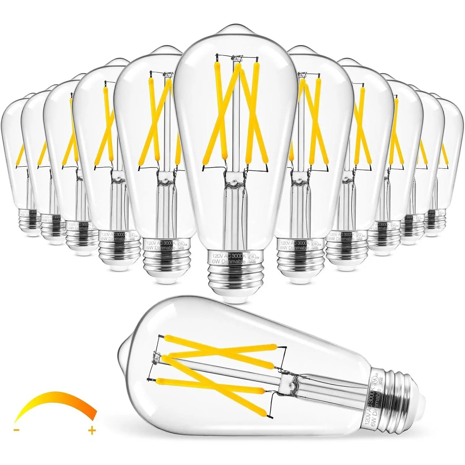 Vintage LED Edison Bulb Dimmable, 6W Equivalent 60W, 3000k Soft White, E26 Base Led Light Bulbs, 700LM, UL Listed, High CRI 95+ Eye Protection, Clear Glass, Pack of 12