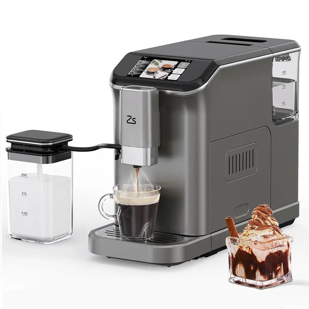 GARVEE20 Bar Fully Automatic Espresso Machine with Touch Screen, Built-in Frother, Insulated Milk Container, and Steam Wand for Cappuccino, Latte, and Espresso in Grey and Gold