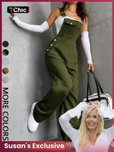 Women's Plain Pocket Overalls, Casual Comfy Overalls for Daily Wear, Ladies Clothes for All Seasons