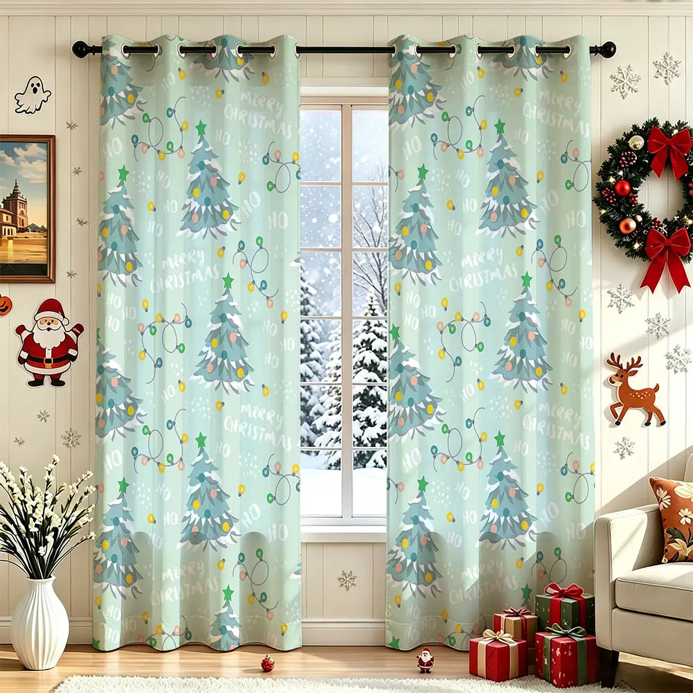 2 Panel 60-65% Christmas Light Blocking Curtain, Santa Xmas Tree Snowflake Insulated Curtains, Bedroom Living Room Holiday Window Decor