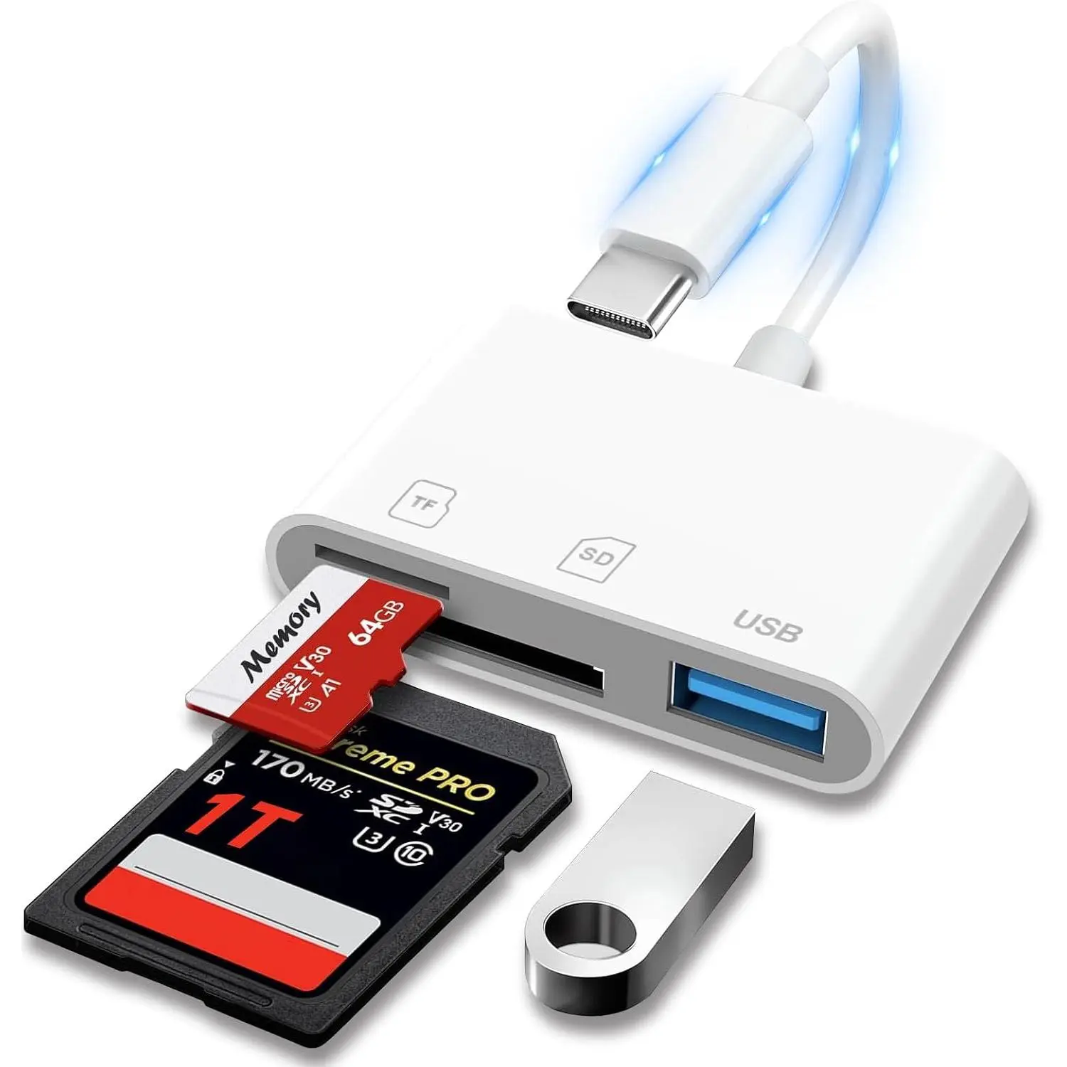 USB C SD Card Reader, 3-IN-1 Multi-Port Sync Device with Universal Slots (SD/MicroSD TF), High Speed Reading, Plug & Play, USB Type-C Connector, 3 Simultaneously Functional Output Ports
