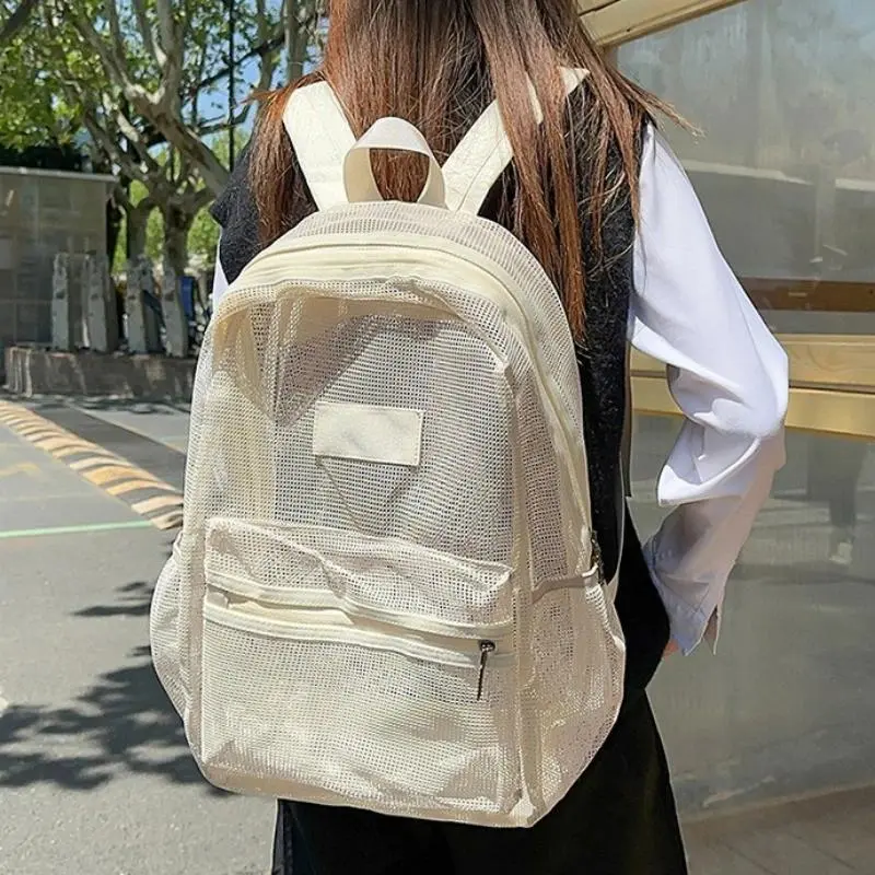 Lightweight Foldable Mesh Backpack Durable Wear Resistant Beach Knapsack with Multi Pockets for School Beach Gym Daily Use