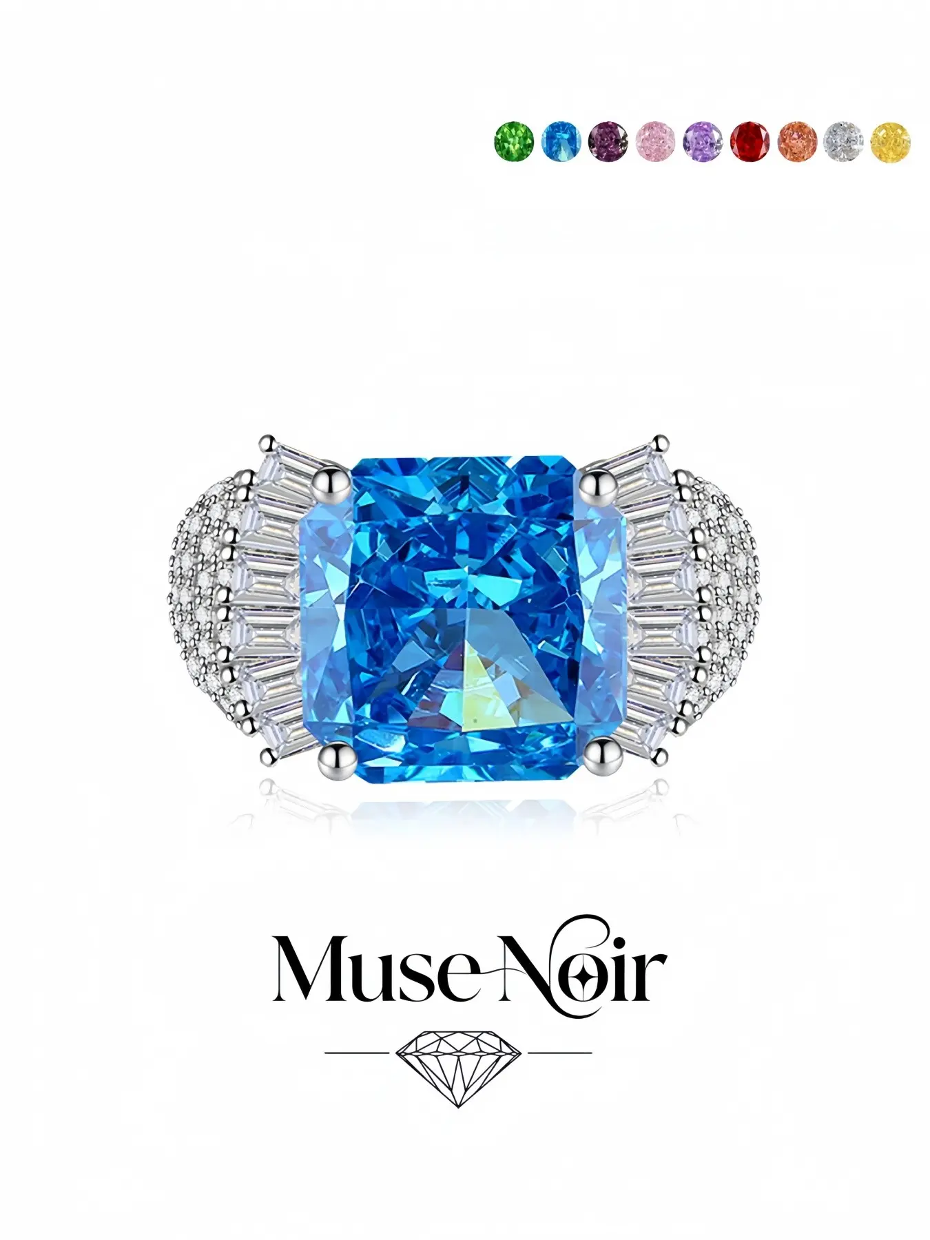 Blue Diamond Crystal Palace Luxury Ring, adjustable square ice-cut colored high-carbon stone band. Elegant dating jewelry, Zircon Rings for daily wear, vacations and formal dinners.