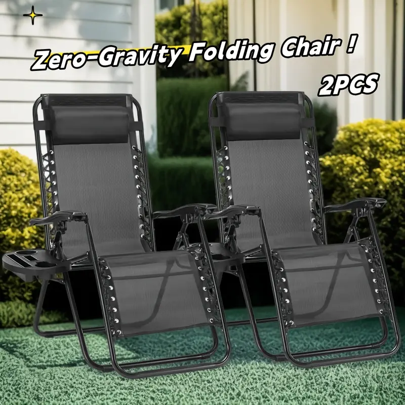 1/2 Outdoor Zero-gravity Reclining Chairs, Equipped With A Sturdy Metal Frame, Cushions And Cup Holders, Zero-gravity Soft Padded Reclining Chairs, Foldable For Easy Storage.. Outdoor Camping Chair, Suitable For Beach, Grass, Wild Camping