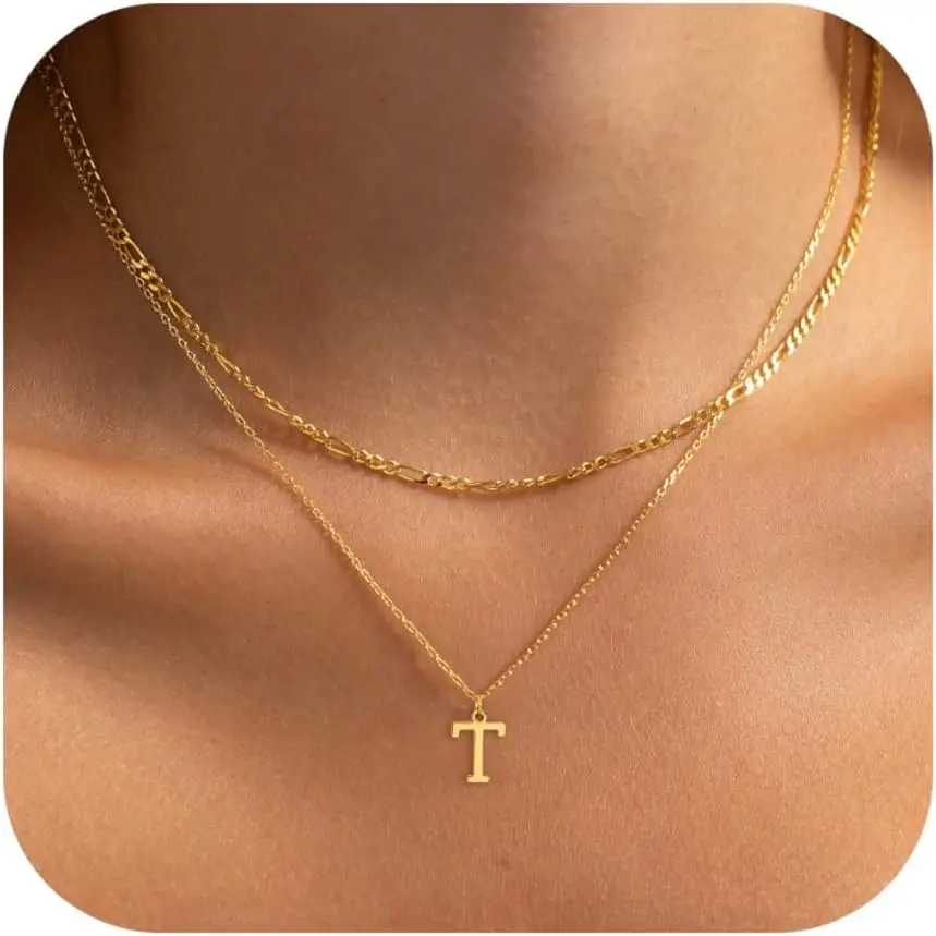 Initial Necklaces for Women Dainty Gold Silver Layered Letter Pendant Necklace Cute Figaro Chain Choker Necklace Personalized Trendy Stuff Jewelry Stack Gift for Women Her