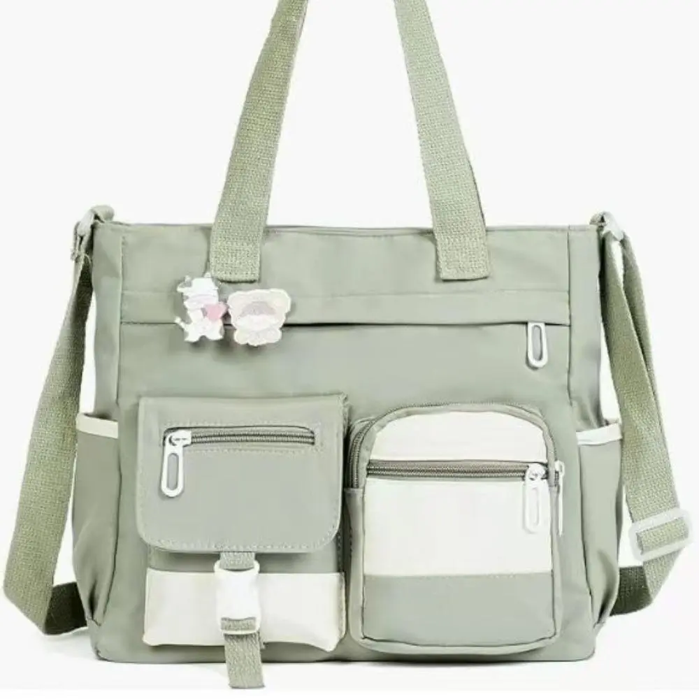 Colorblock Waterproof PVC Oxford Nylon Tote Bag - Casual Double Handle High-Capacity Multi-Pocket Handbag with Detachable Crossbody Strap for Students' School & Daily Commute, College Style Tote, Durable Commute Bag, Tote Bags