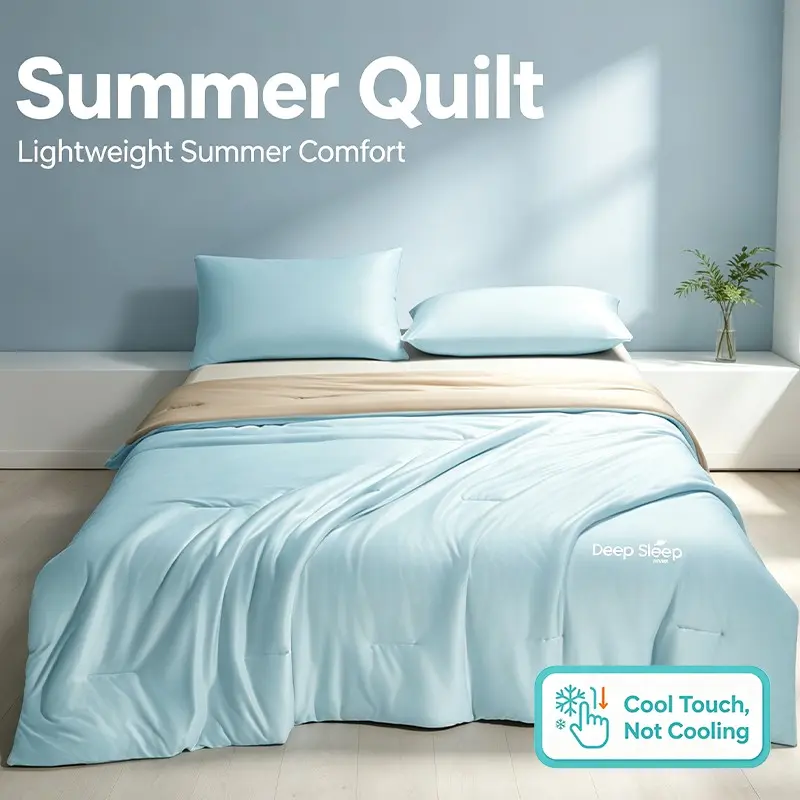 Cozy Thin Air Permeable Summer Comforter, Double-Sided Smooth Cool Fabric, Wrinkle-Free Lightweight Bed Quilt for Warm Season Relaxation
