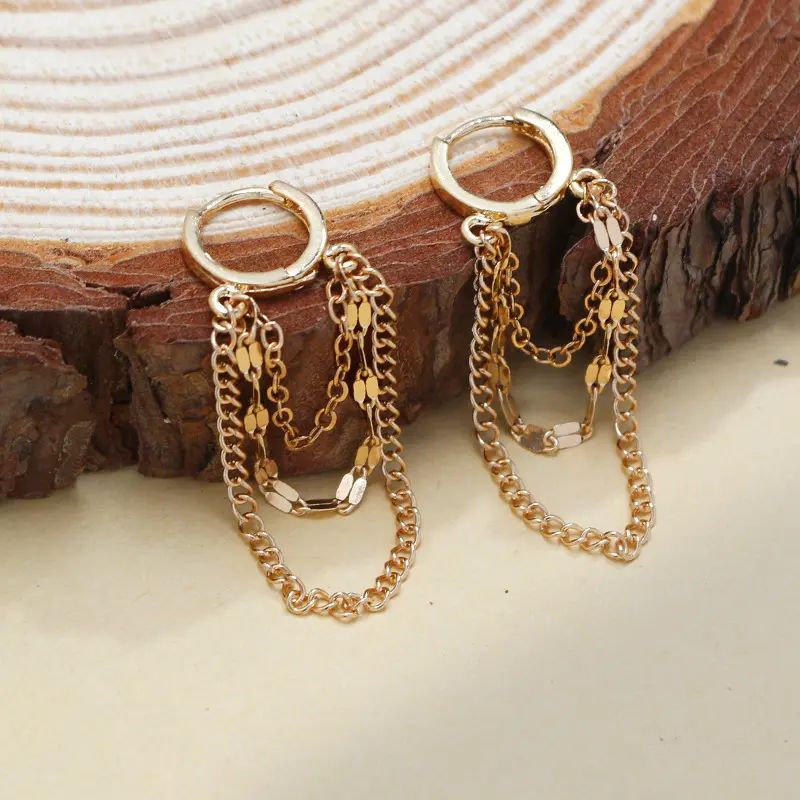 Unisex European-Style Tassel Chain Copper Buckle Versatile Earrings, Repro-Free Safe Unisex Wear Accessory for Sports & Outdoor Activities