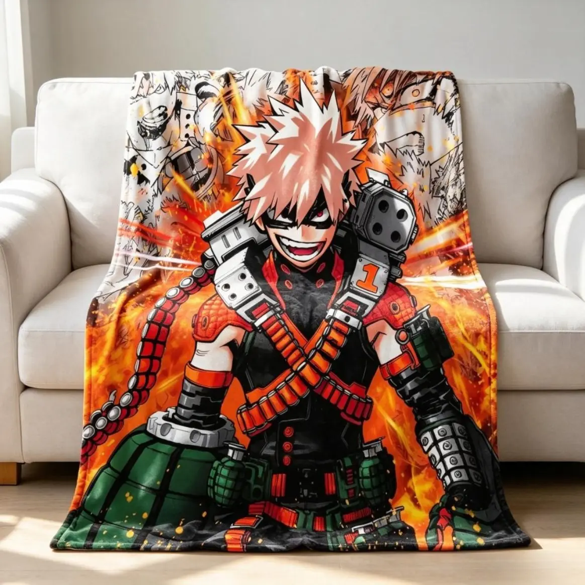 My Hero Academia Bakugou Katsuki Multi-Size 1-Piece Flannel Blanket, Anime Ultra-Soft Plush Throw, Cozy Lightweight Bedding for Fans, Ideal for Bedroom Sofa Decor & Gift, One-Piece