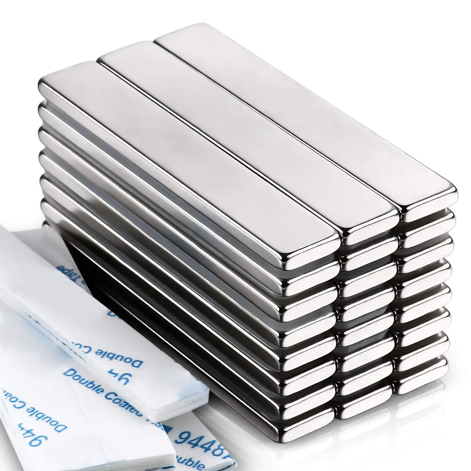 Neodymium Magnets, 24 Pack-2.36x0.39x0.12In| Rare Earth Bar with Backing, Duty Strip for Fridge, Office,, Sliver