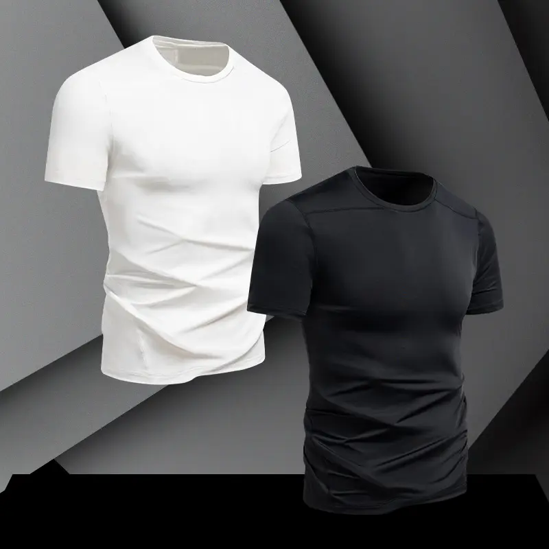 Men's Solid Compression T-Shirt, Slim Fit Crew Neck with Quick Dry Stretch Fabric, Lightweight Athletic Top for Male Gym Workout & Running, Machine Wash, Medium Length, Running Cycling, Gym Run, Nylon Spandex, Slim Fitted, Solid Plain