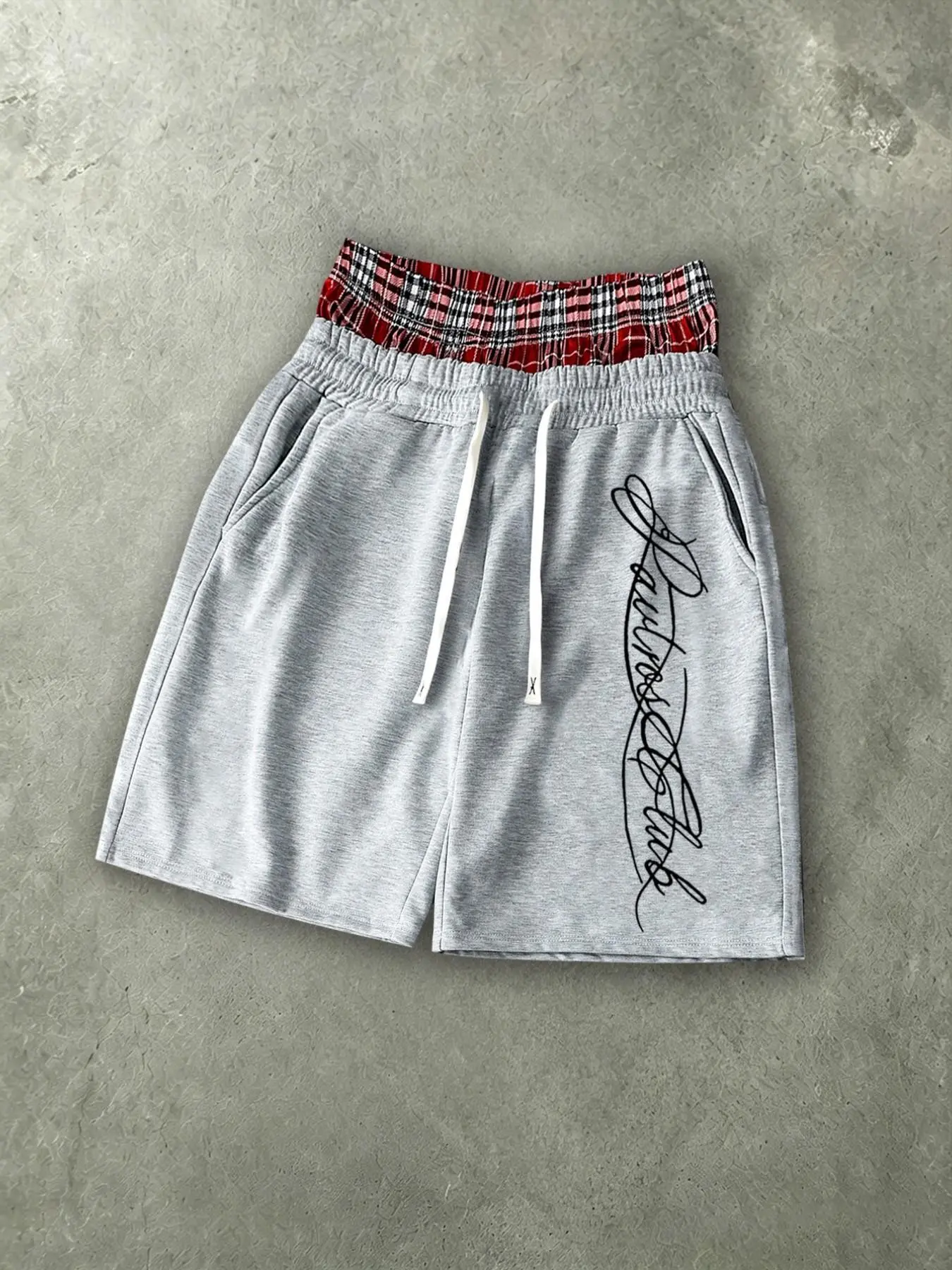 Men's Oversized Baggy Knee Length Sweat Shorts Soft Breathable Terry Fabric Tartan Plaid Patchwork Waistband Elastic White Drawstring Casual, Streetwear Lounge Shorts Side Pocket Summer Athletic