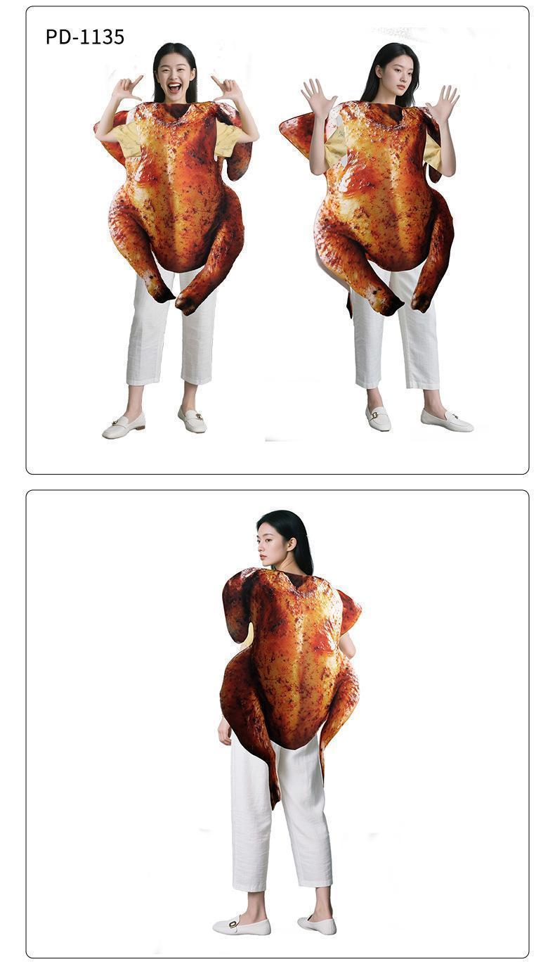 Women Men Bos Girls Halloween Roasted Turkey Cosplay Costume Funny Food Disguise Clothes Thanksgiving Performance Party Outfi