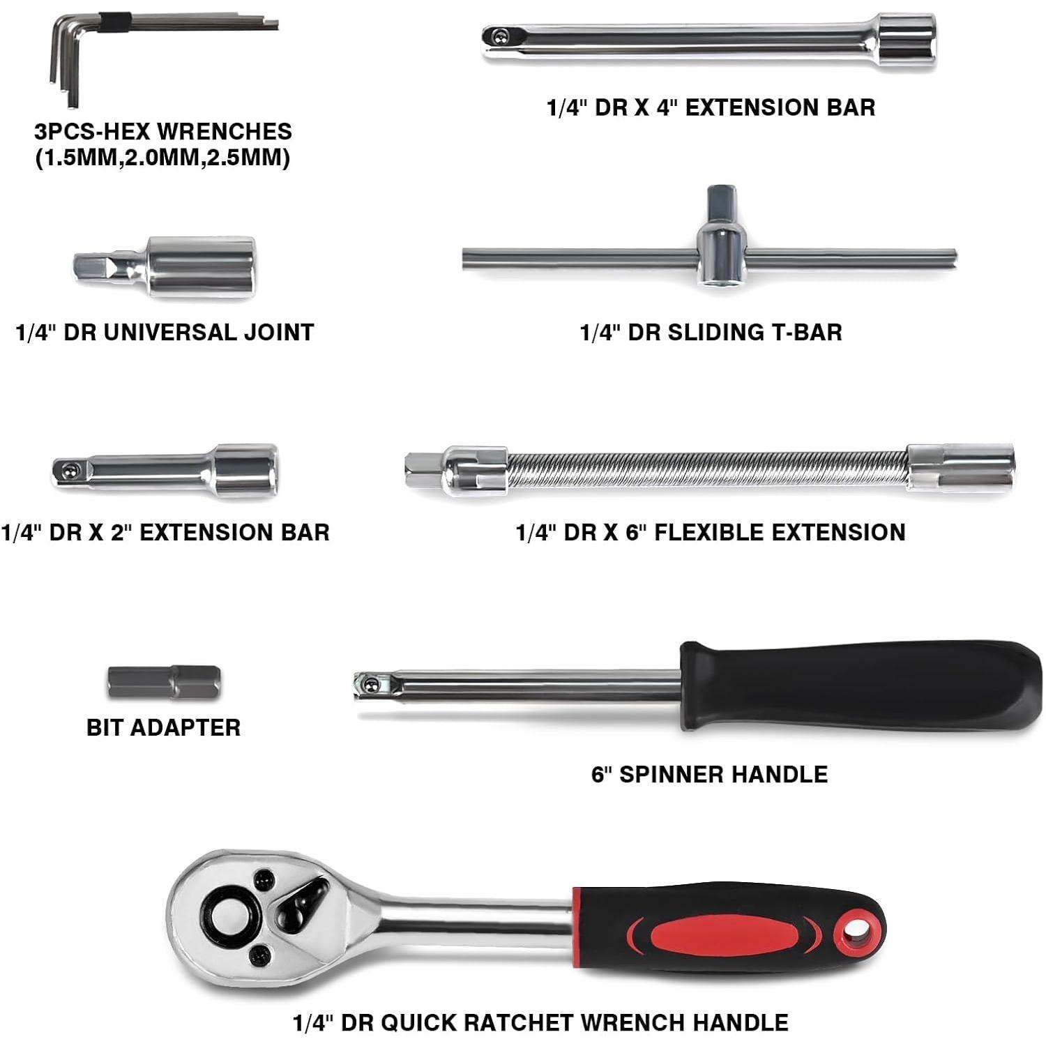 46 count Socket Ratchet Wrench Set, 1/4 Inch Drive Small Tool Set with  Bit Sockets Extension Bar and Storage Case, Metric Socket Set for  Repair and  Use