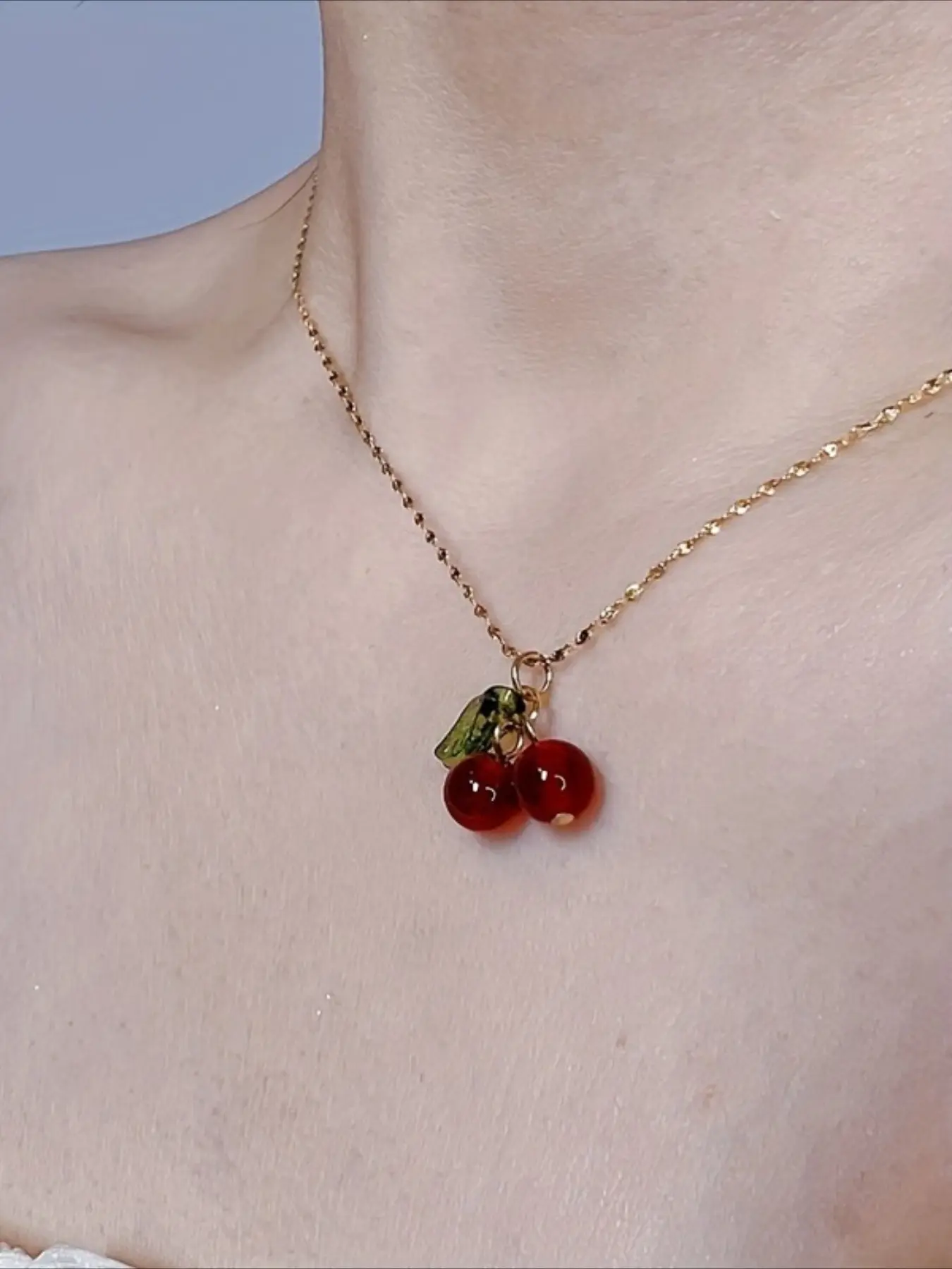 A Delicate Unique and Adorable Red Cherry Pendant Alloy Necklace Suitable for Daily Commuting Parties Vacations and Dates A Birthday Gift for Your Best Friend.