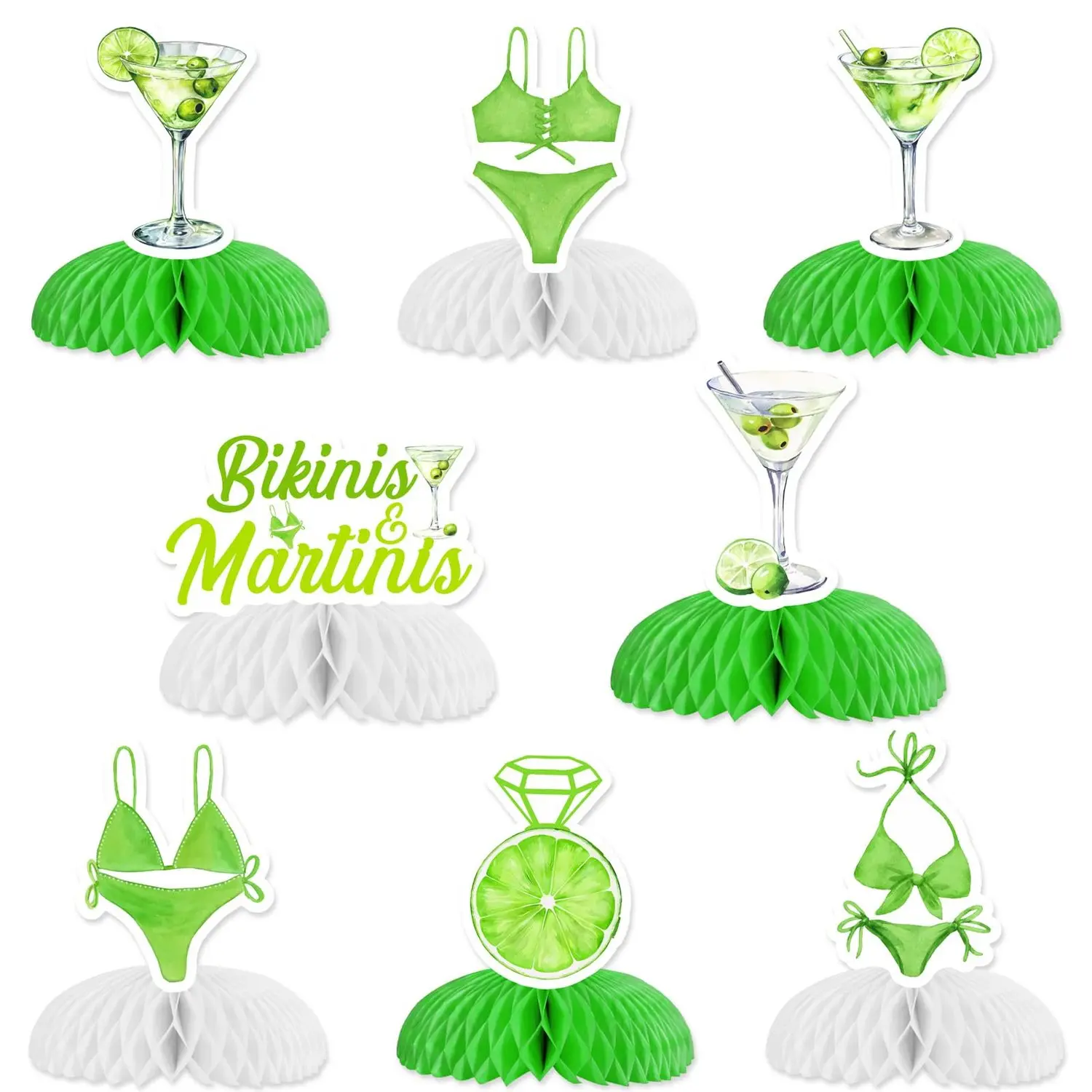 8PCS Reusable Double-Sided Floral Bikinis & Martinis Honeycomb Centerpieces Set - Beach Summer Tropical Table Decoration for Bachelorette, Margarita, Baby Shower Parties, Reusuable