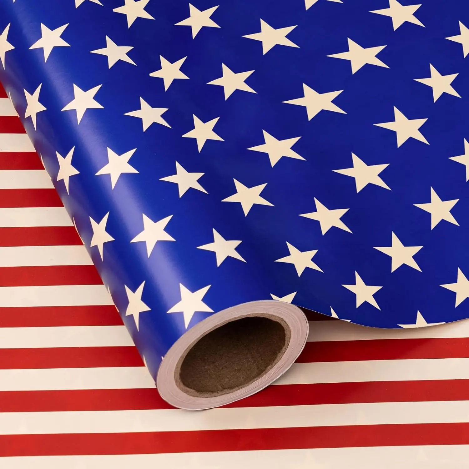 WRAPAHOLIC 4th of July Patriotic Wrapping Paper Roll - Mini Roll 17 Inch x 16.5 Feet - American Flag, Stars & Stripes, Red Blue Bow, Cowboy and USA Designs Gift Wrap for Independence Day, Memorial Day, Birthday Party, Holiday Celebration