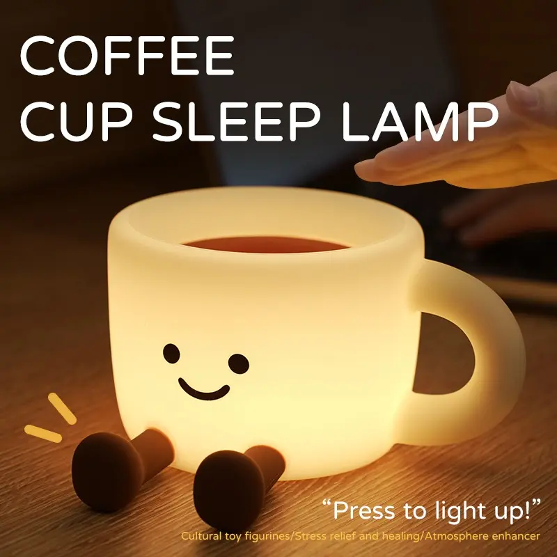 Coffee Cup Night Light, Soft Silicone Tap Sleep Lamp, Rechargeable Warm Light, Eye-Friendly, Multi-Color Atmosphere, Bedroom Night Light, Holiday Gift