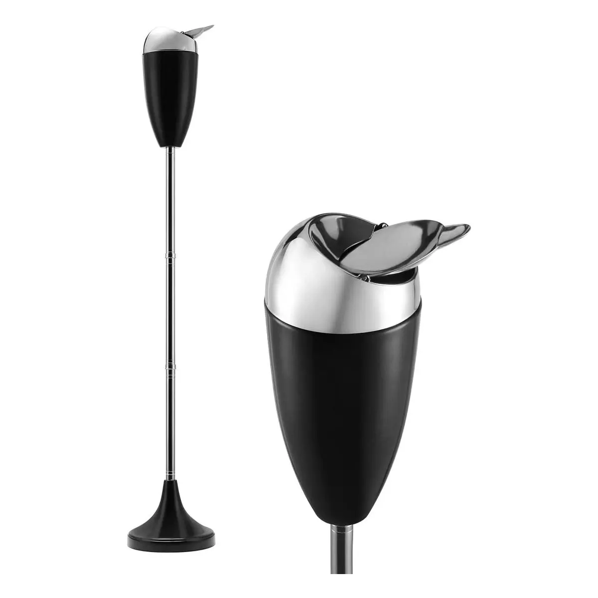 Metal Stainless Steel Adjustable Ashtray with Lid - Smokeless, Windproof Tall Stand Holder for Outdoor Patio - Black Cigarette Ash Receptacle (20in, 27.5in, 35in Heights)