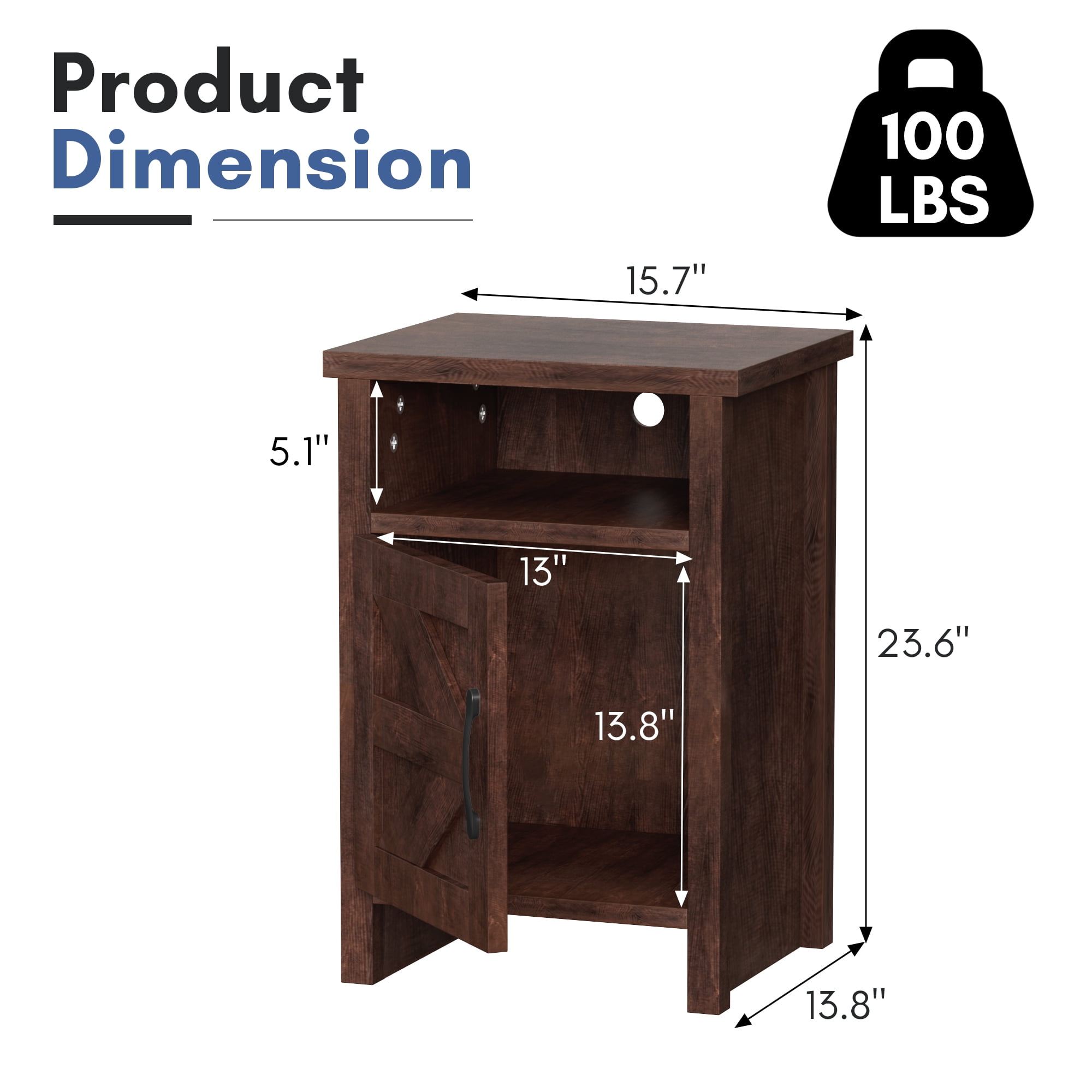 FURMAX Farmhouse Nightstand with Storage Shelves, Nightstand Set of 2