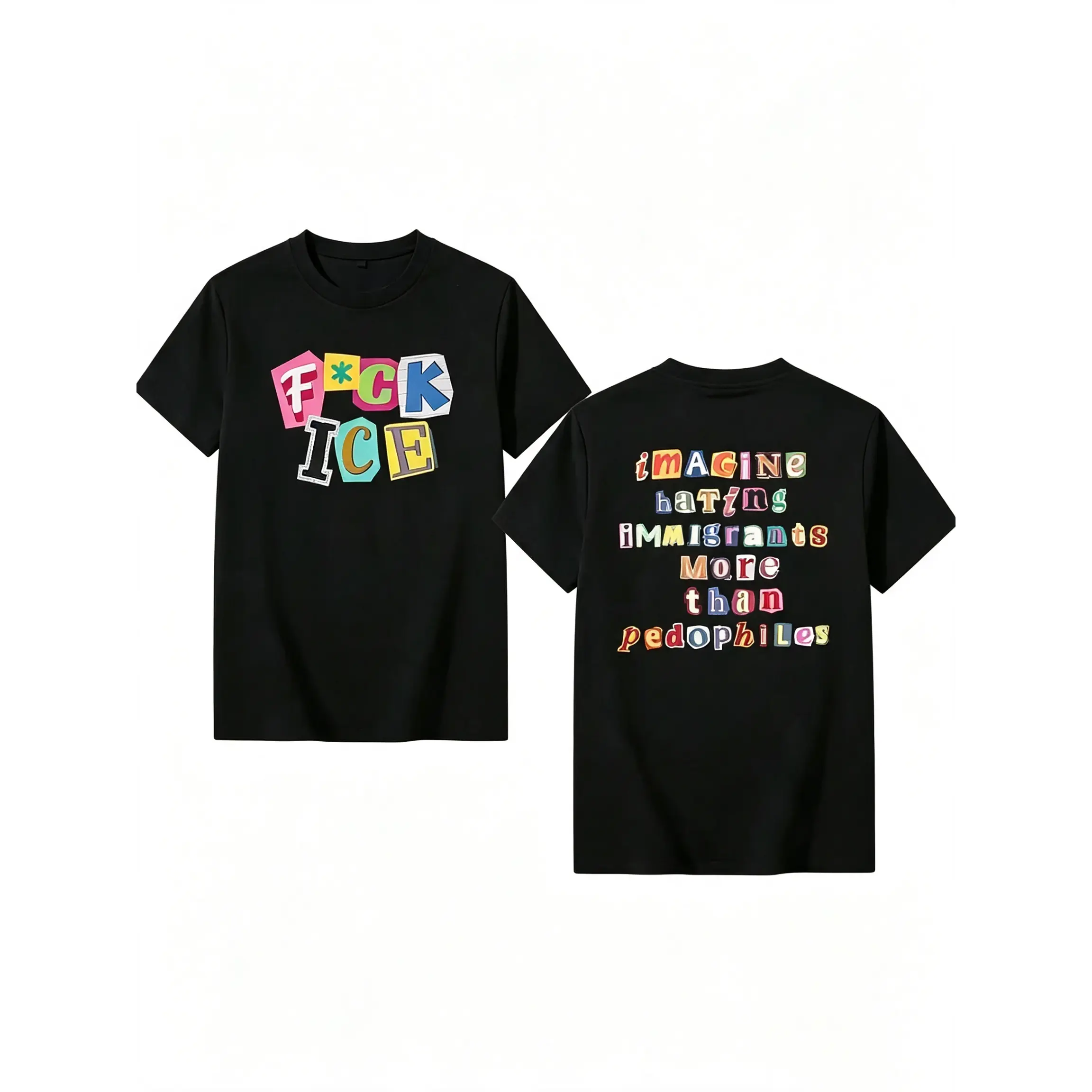 Anti ICE Magazine Letters Unisex Tee |     Cotton Double-Sided Short Sleeve, No One Is Illegal On Stolen Land ICE OUT