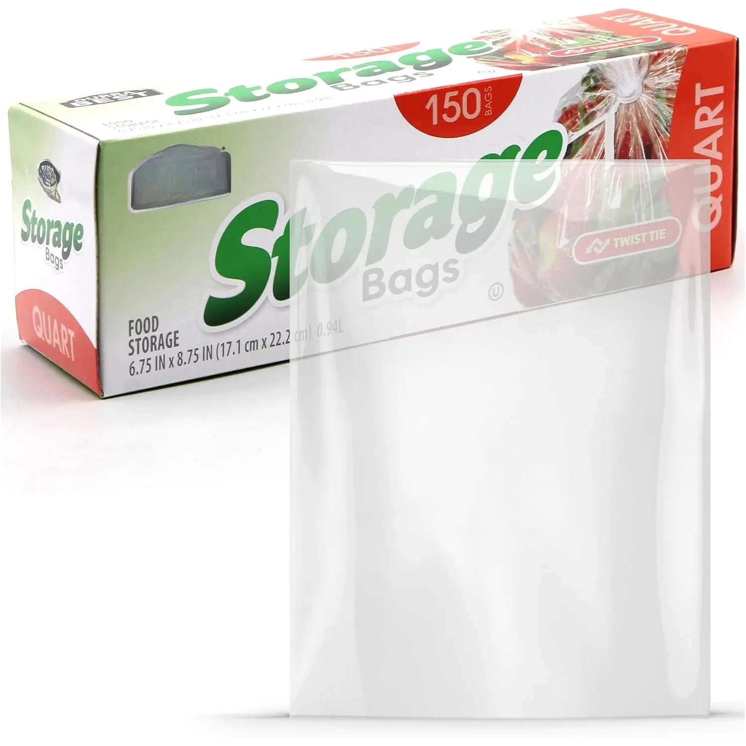 Quart Size  Storage Bags with Twist Ties – 150 Count Clear Plastic Baggies for Bread, Snacks, Fruits, Nuts – Leak-Resistant,  Safe, Disposable – by