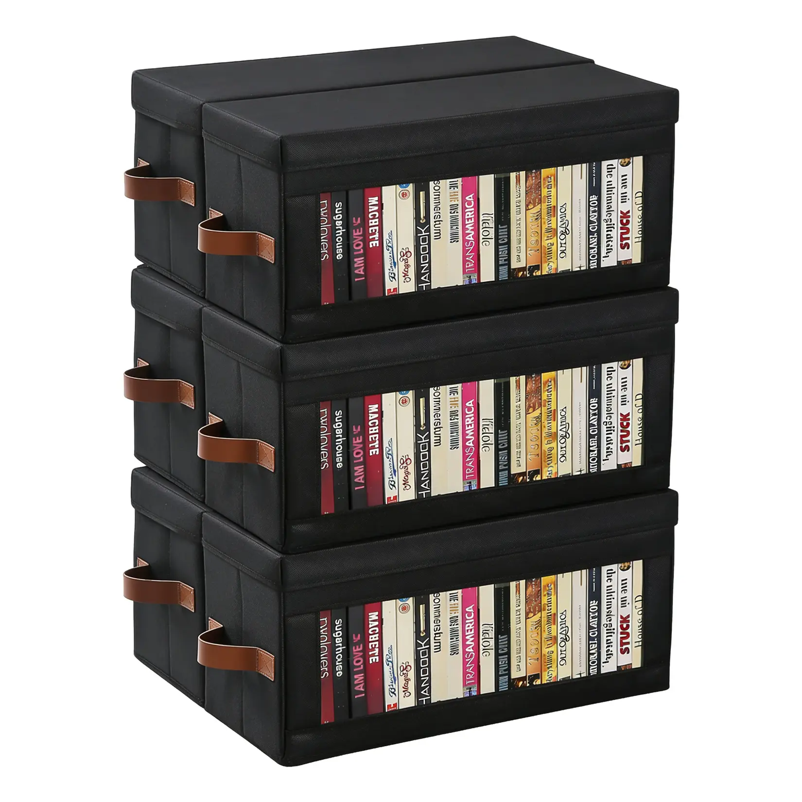Gaomon Stackable Non-Woven Fabric CD/DVD Storage Boxes (Set of 6) - Lightweight Dustproof Household Organizer with Lids & Handles - Shelf/Closet Home Storage Solution - Each 13.2"x5.9"x5.3", Black