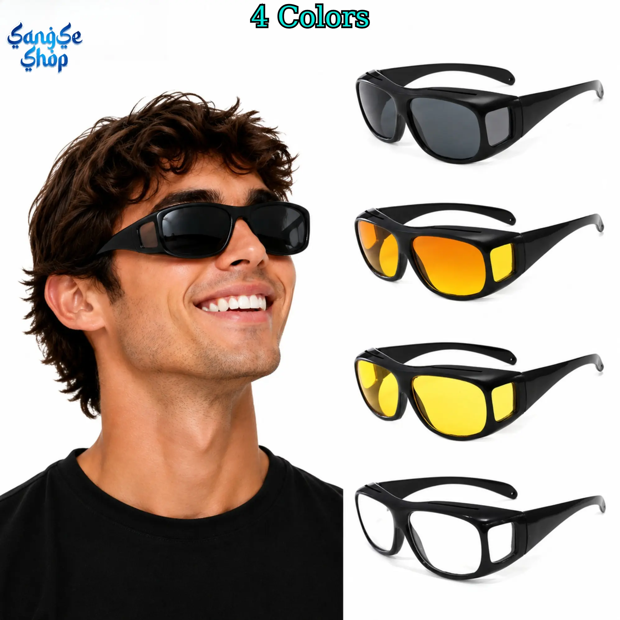 1/2/4 PCS Men's Night Vision Driving Glasses, Windproof Dustproof Cycling Sunglasses, Anti-Glare Protective Eyewear, Multi-Function Fit-Over Glasses for Driving, Riding, Outdoor Sports & UV Protection