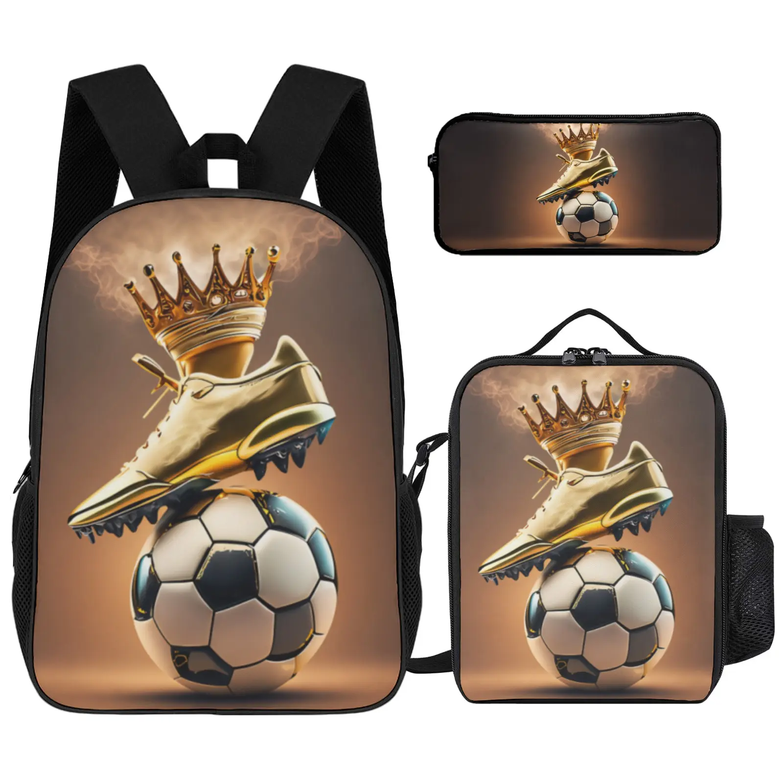 Large Crown Soccer Backpack, 17in Three-Piece Set Backpack Daily School Outdoor Travel Performance Birthday Perfect Gift # backto school # Backpack set # school gifts, 17in Bookpack
