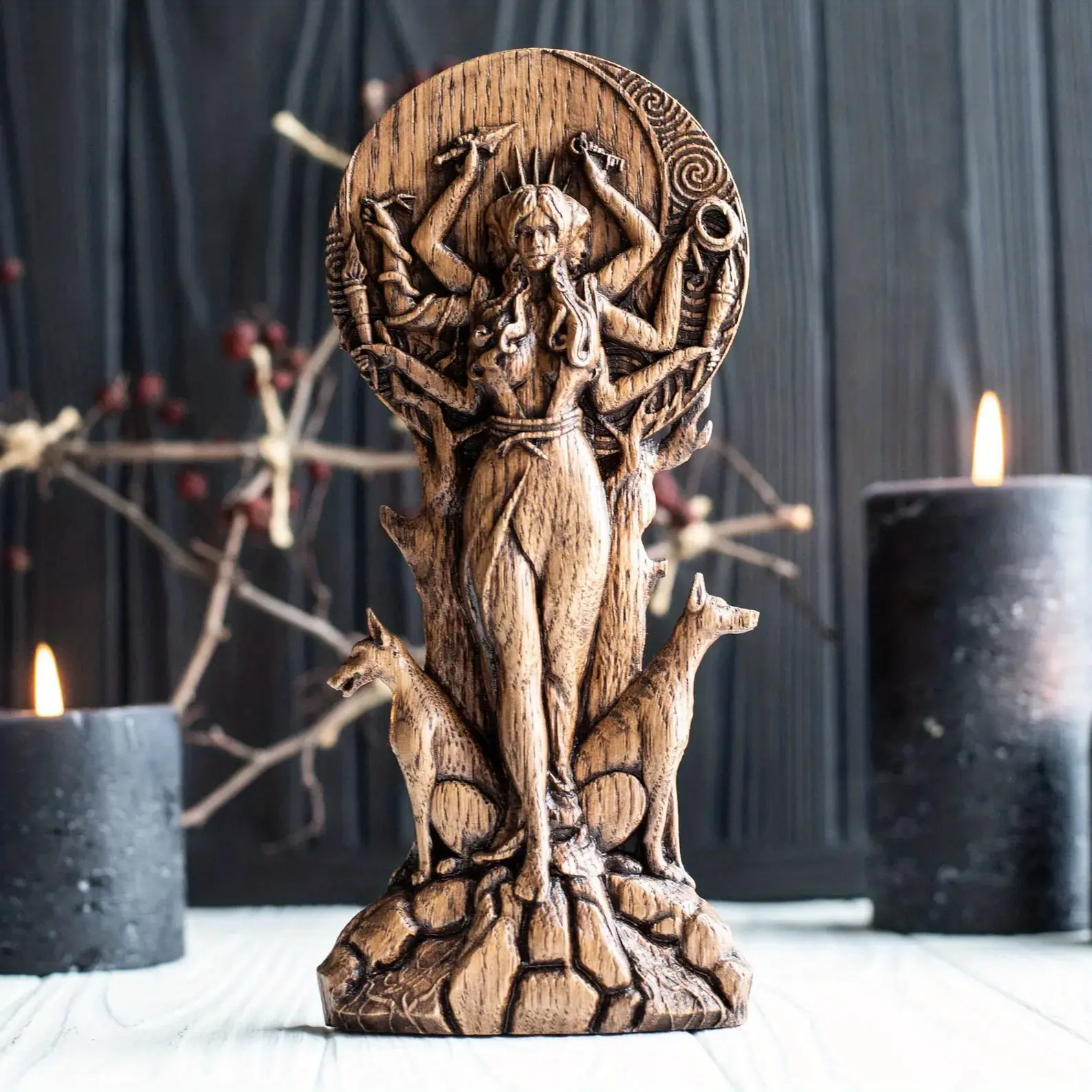 1pc Sacred Hecate Deity Resin Sculpture - Meticulously Designed Statue Representing Witchcraft, Crossroads, Mystical Power, Ideal for Rituals, Occult-Inspired Home Decor, Spirit Tablet 14, Symbolic Art