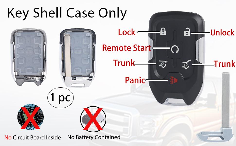 Key Fob Shell Case Replacement Compatible with GMC Yukon XL Chevy Suburban Tahoe 2015 2016 2017 2018 2019 2020 Keyless Entry Remote Control HYQ1AA 6 Buttons 1PCS Pad Cover