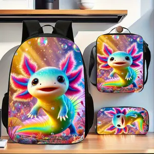 3pcs Axolotls Fashion Backpack Set, 1*Lunch Bag, 1*Pencil Case, Adjustable Shoulder Straps, Zipper Closure, The perfect gift for the holidays