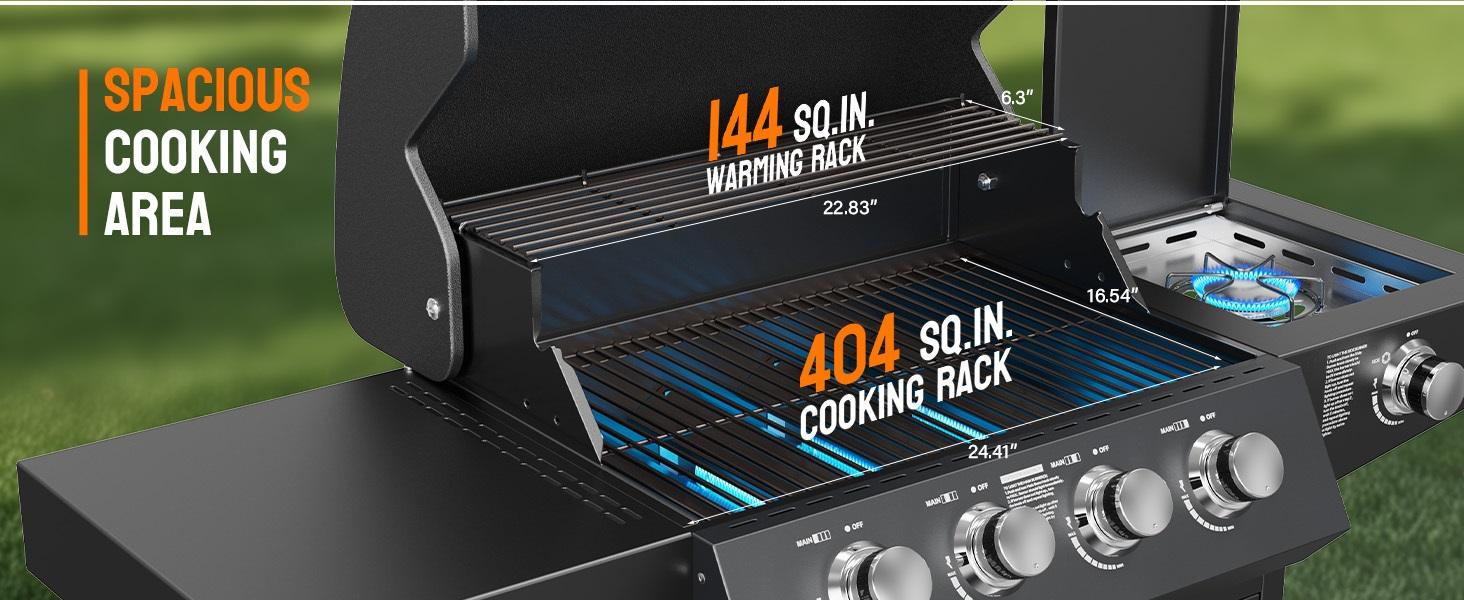 ROVSUN 4 Burner Propane Gas Grill with Side Burner, 58,000BTU BBQ Grills with Enameled Cast Iron Grates, Shelf & Cabinet for Outdoor Garden Patio Backyard Barbecue Cooking