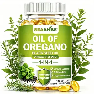 SEAANBE Oil of Oregano with Black Seed Oil, Vitamin C & Zinc, 4-in-1 Immune Support, Antioxidant, Digestive Health, 120 Softgels