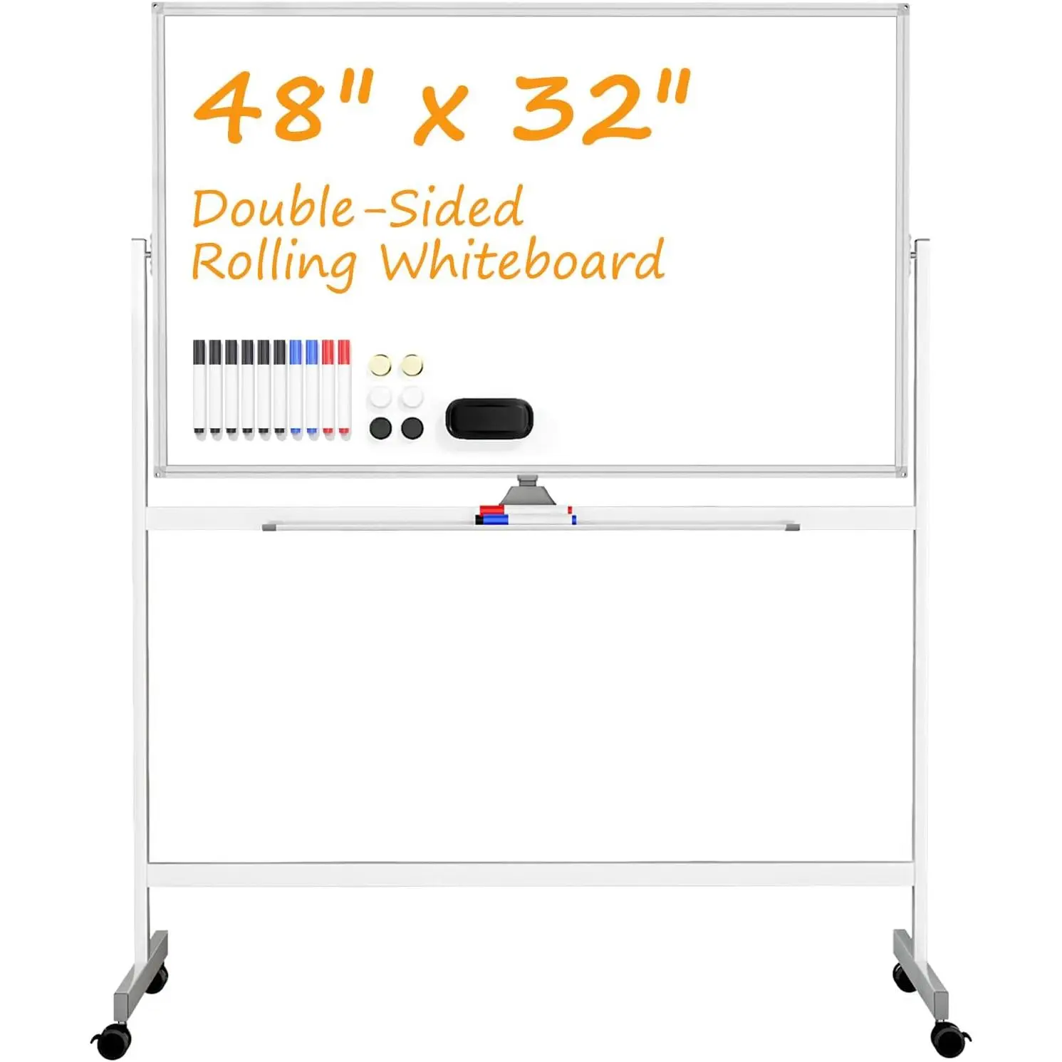Rolling White Board  Wheels, 48" x 32" Large Dry Erase Board with Stand, Big Rolling Whiteboard for , Office, School (48" x 32")