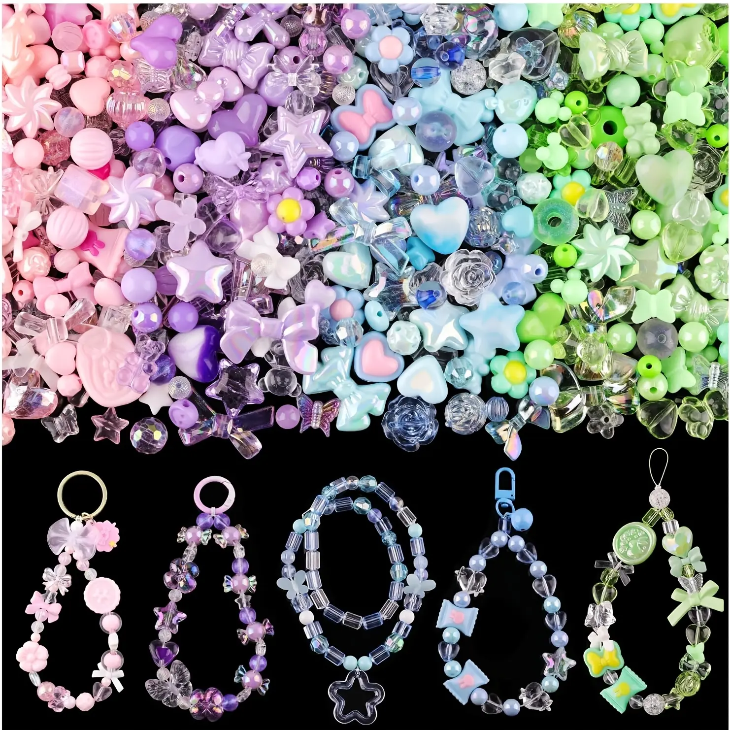 Beading Supplies - 180-240pcs Cute Acrylic Bead Mix with Heart, Star, and Flower Shapes for DIY Jewelry Making & Crafting Projects