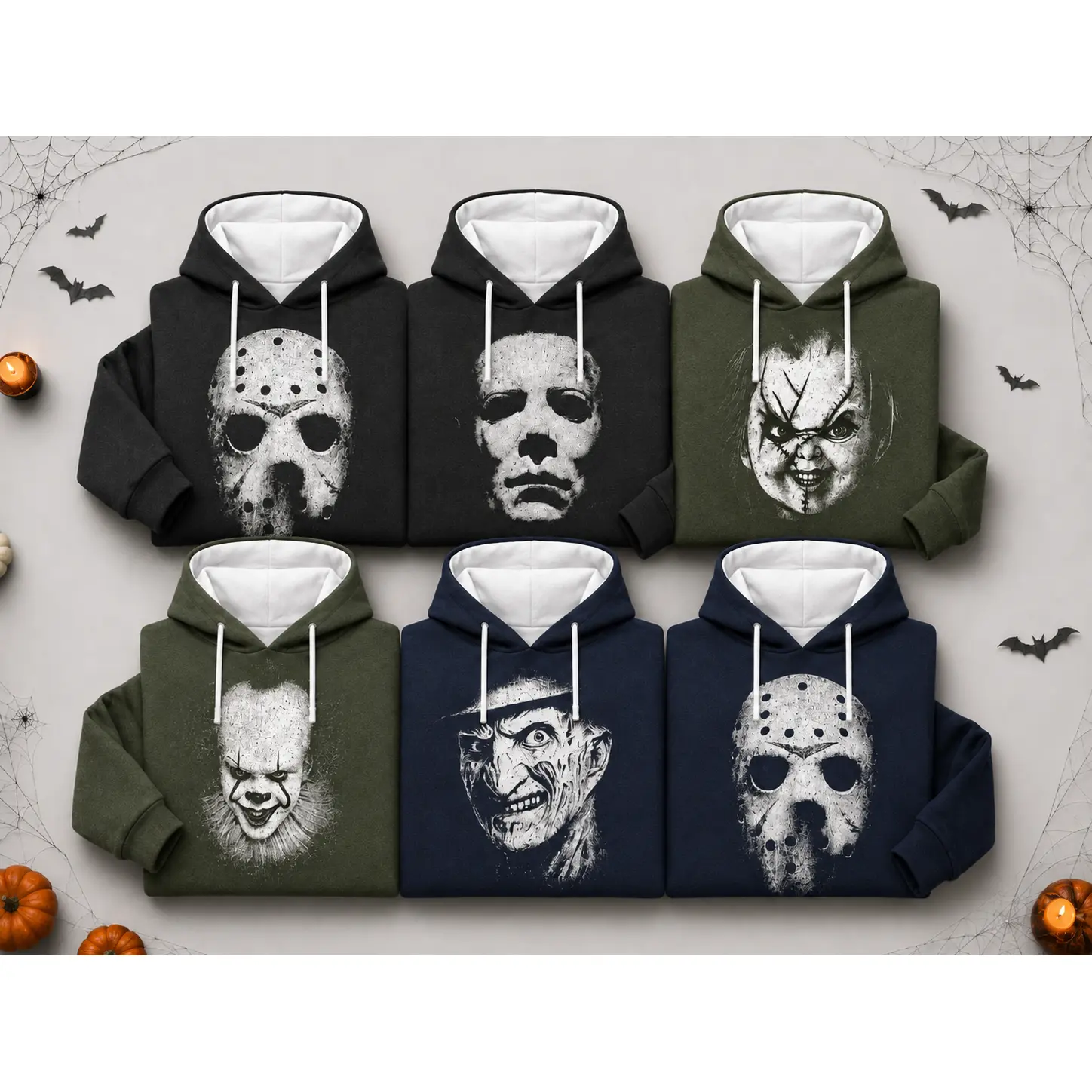 Vintage Halloween Horror Classic Villain Graphic Hoodie, Scary Movie Face Print Casual Hooded Sweatshirt for Men Women Fall Daily Outfit
