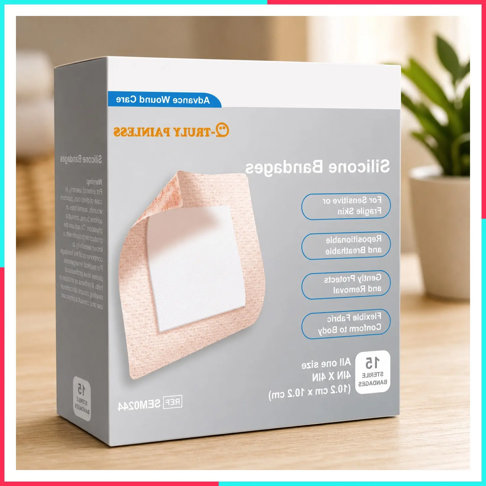 Silicone Bandages for Sensitive Skin, 4x4 Inch, Painless Removal