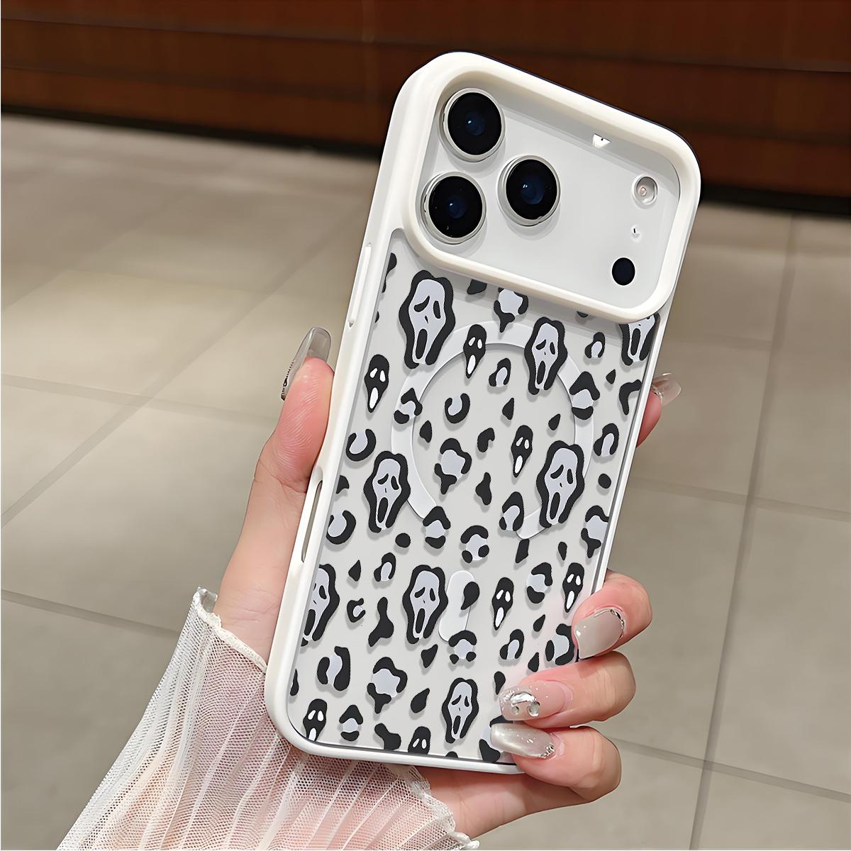 Scream Mask Clear Magnetic Phone Case , Support MagSafe Silicone Bumper Protective Cover For iPhone X 11 12 13 14 15 16 17 Pro Max Plus Air Girl Spooky Faces And Wild Patterns