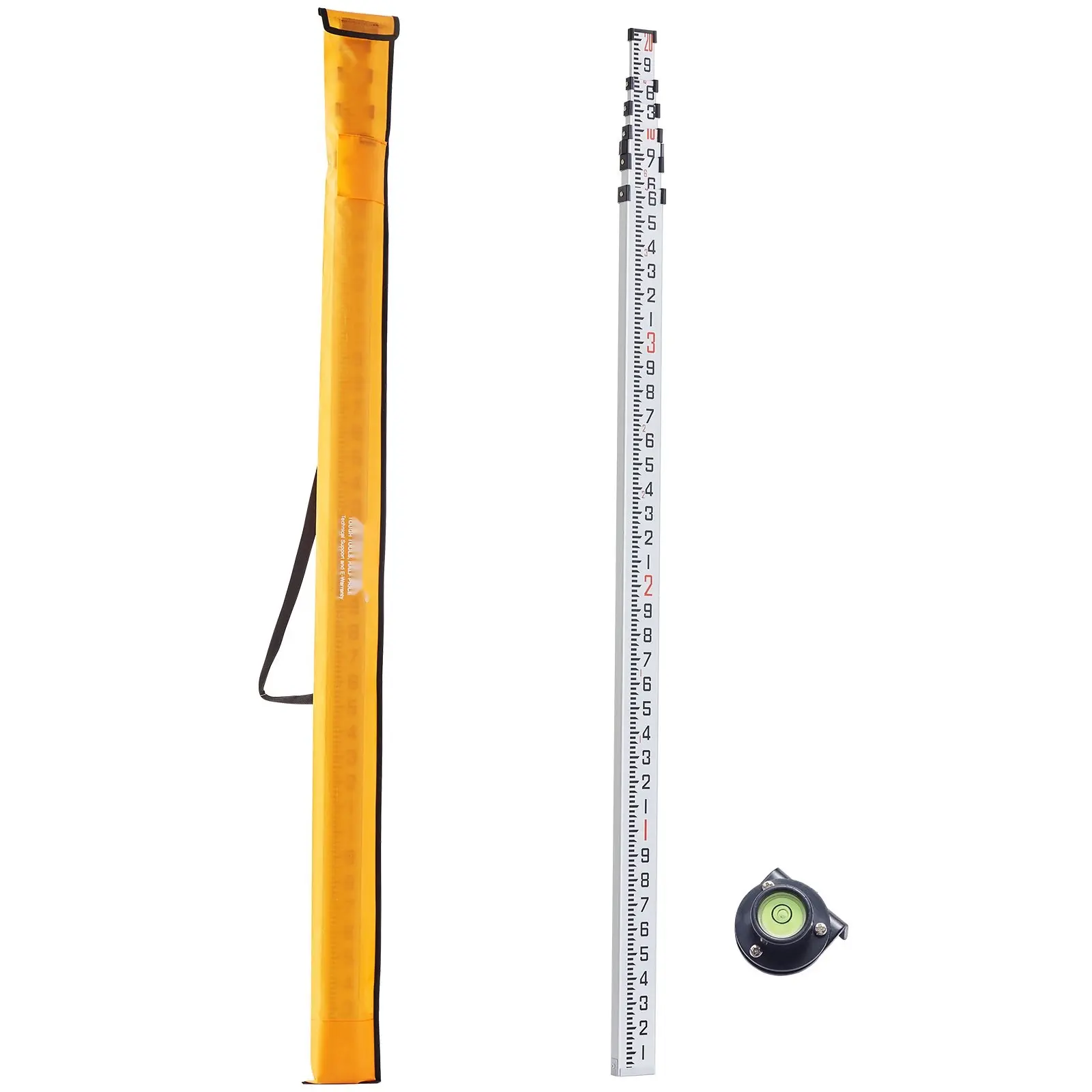 Telescopic Measuring Rod, 20-Foot, 6-Section with 1/10-Foot Graduations, Grade Precision Surveying Tool for Construction and Land Measurement, Portable Aluminum Measuring Stick with Carrying Bag