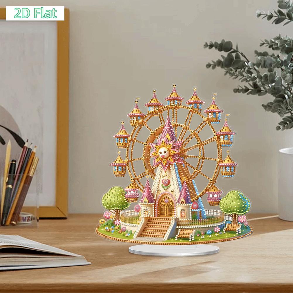 2D FLATAcrylic 2D Flat Print Castle Ferris Wheel DIY Diamond Painting Tabletop Ornaments Kit Table Top Diamond Painting Ornament Kits for Home Office Desktop DecorDIY Diamond Painting Kit for Adults & Beginners, Sparkling Art & Perfect Festive Gift