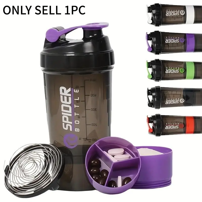 Spider Shaker Bottle, 1 Count 3 Layer Detachable Protein Shaker Cup with Scale, Portable Leakproof Sports Water Bottle for Fitness, Outdoor Sports