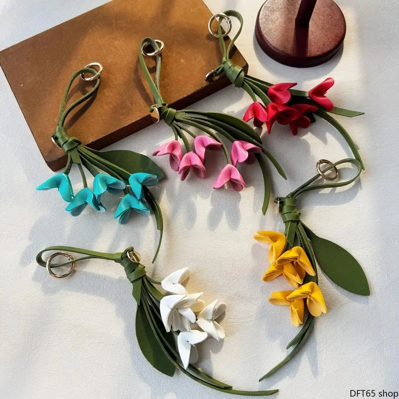 Rose Red Lily of the Valley Keychain, Handmade Coquette-Style Floral Pendant, Synthetic Daily Wear Charm for Women's Handbag Bag Accessories