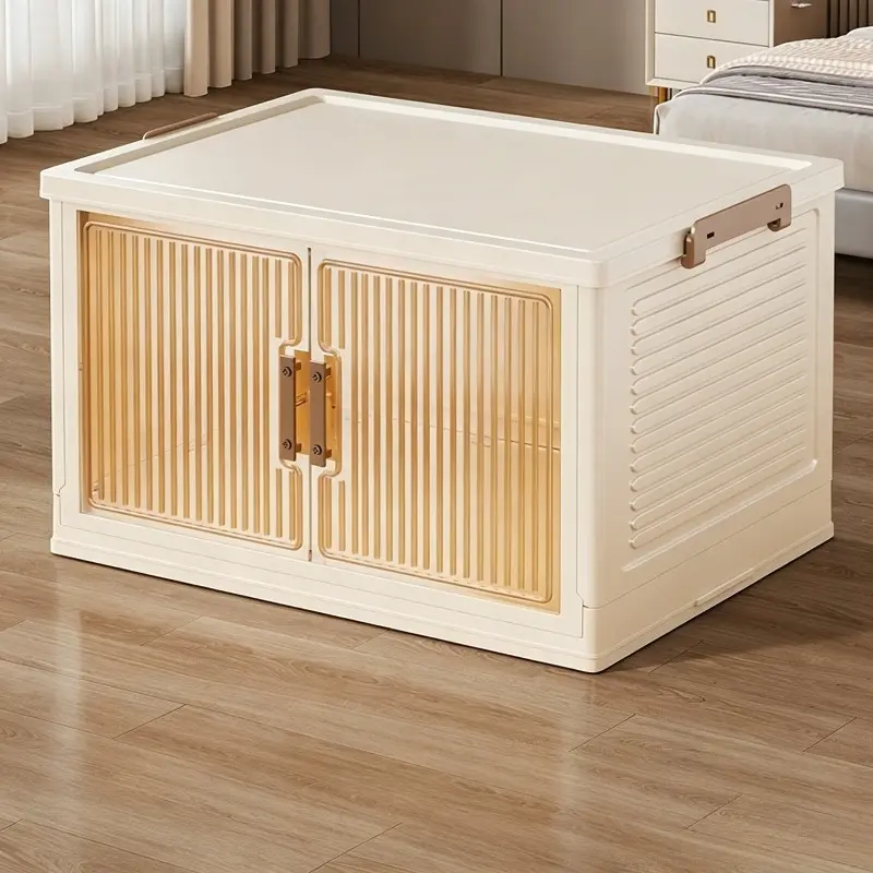 Double Door Foldable Storage Cabinet, Organizes Seasonal Clothes and Saves Closet Space, For Bedroom and Storage Room, Thick PP Plastic with Transparent Visible Doors, Large Capacity Foldable Clothes and Quilt Organizer Bin