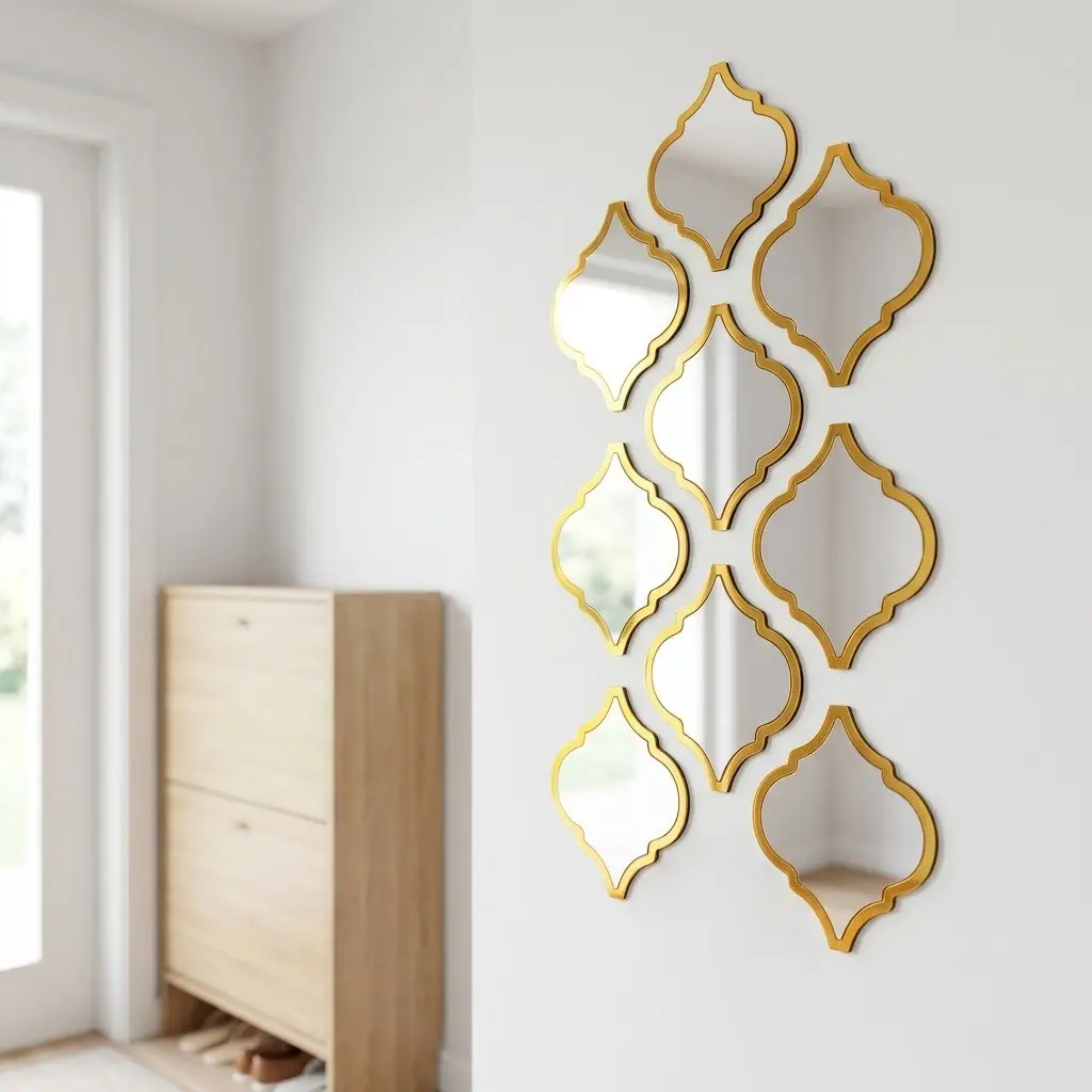 Moroccan Style Acrylic Wall Mirror Set, Asymmetrical Mirror, Irregular Silver Color Decorative Mirrors, Bohemian Wall Art for Bathroom Living Room Entryway, Home Decoration Gift