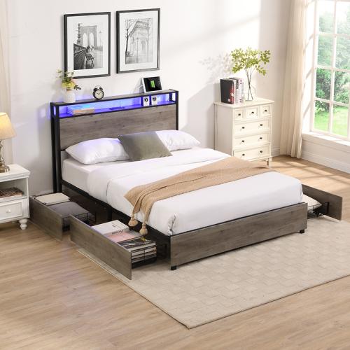 [Bellemave]Twin/Full/Queen Bed Frame, Storage Headboard with Charging Station, Solid and Stable, Noise Free, No Box Spring Needed, Easy Assembly