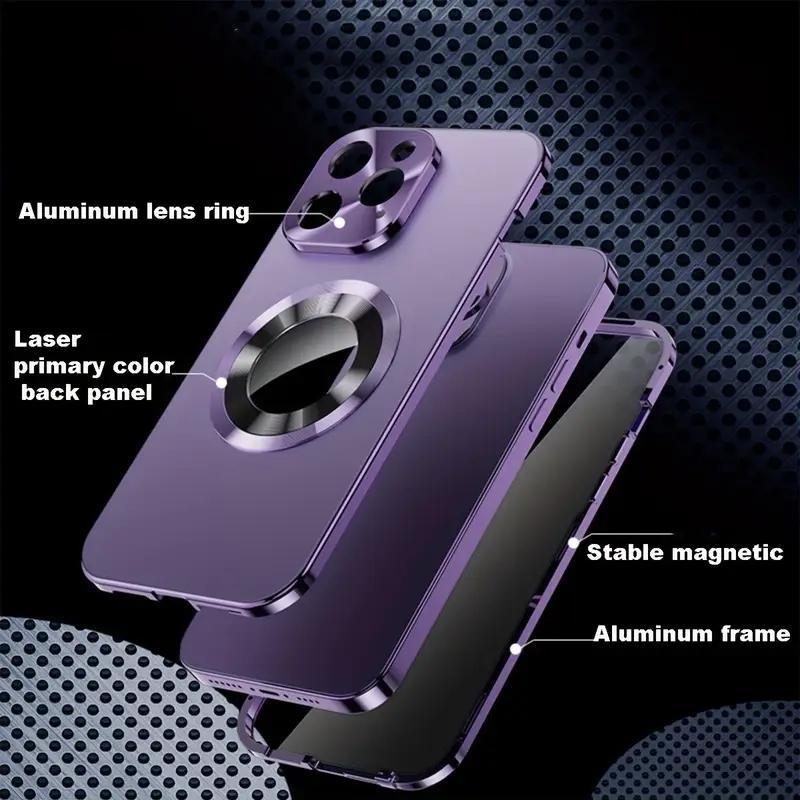 Purple 2-In-1 Magnetic Privacy Case for iPhone 12/13/14/15/16/17 Pro Max Plus Series, Anti-Spy Screen, Full Metal Bumper