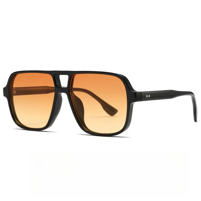 Classic Double‑Bridge Aviator Square Sunglasses, Popular Western‑Style Unisex Shades, UV400 Anti‑Harmful Ray Eyeglasses, Sleek Retro Statement Eyewear, Durable All‑Match Frame, Suitable For Camping, Travel & Casual Party Occasions