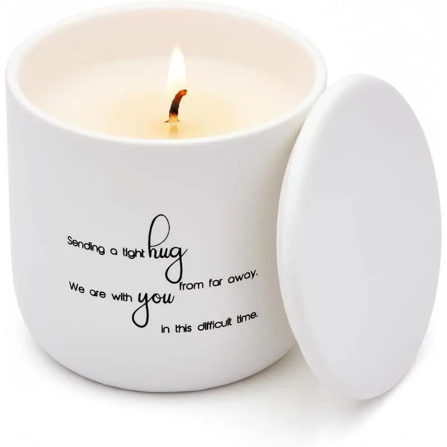 Sympathy Candle for Loss - Sending a Tight Hug Memorial  - Lime Basil Mandarin - 40H Soy Wax Remembrance, Bereavement, Grief & Condolence