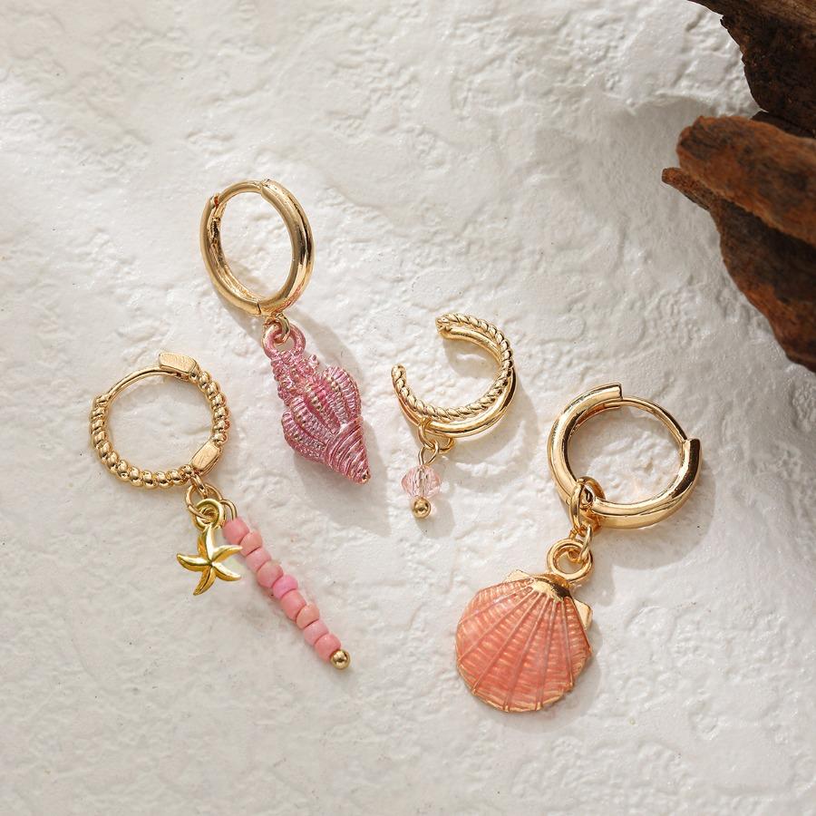 Colored Shell Conch Earrings Earrings Earbone Clips Beaded Earrings Ocean Bohemian Four-piece Set
